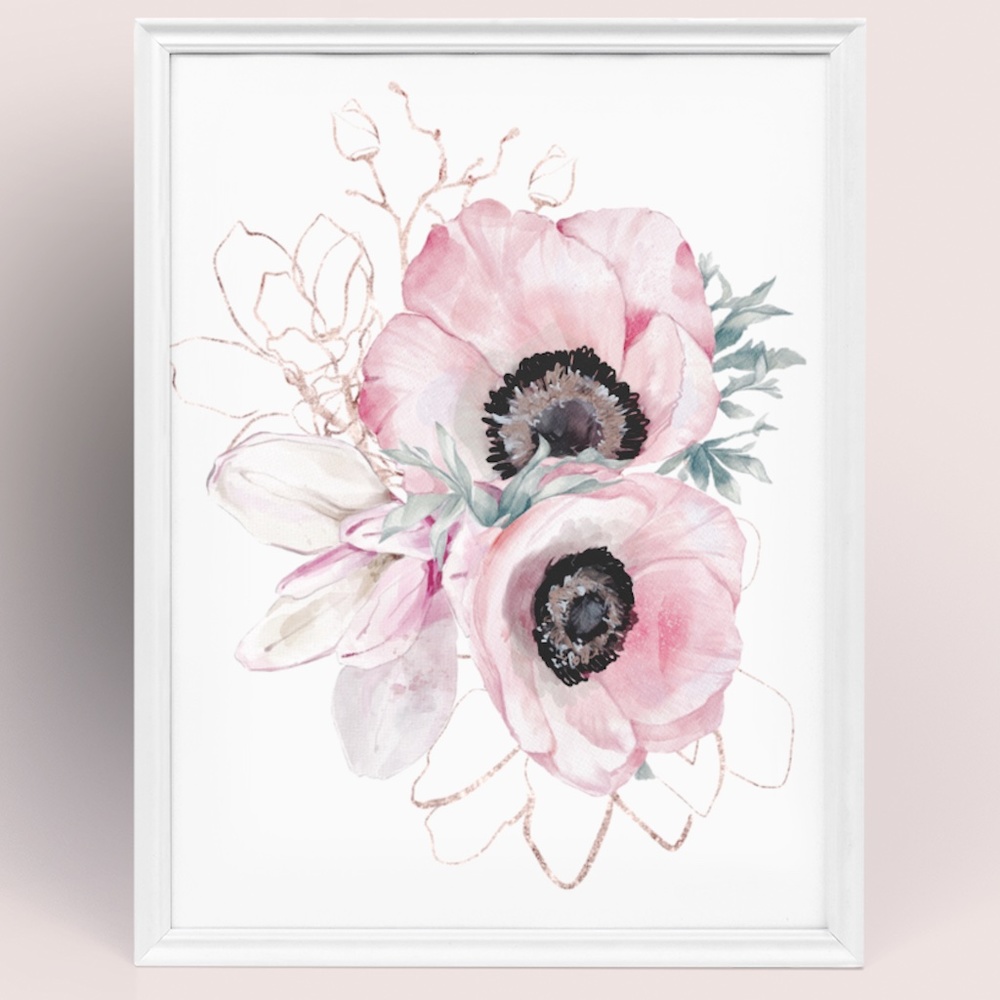 Wall Art Watercolor Pink Flowers Print Unframed - Picture 9 of 10
